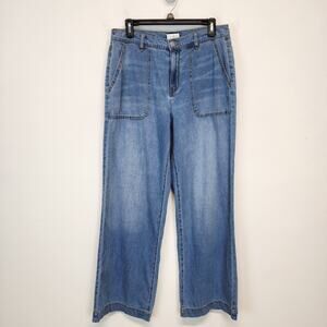 Wonderly High Rise Wide Leg Jeans Size 6 Blue Deep Pockets 100% Cotton Boho